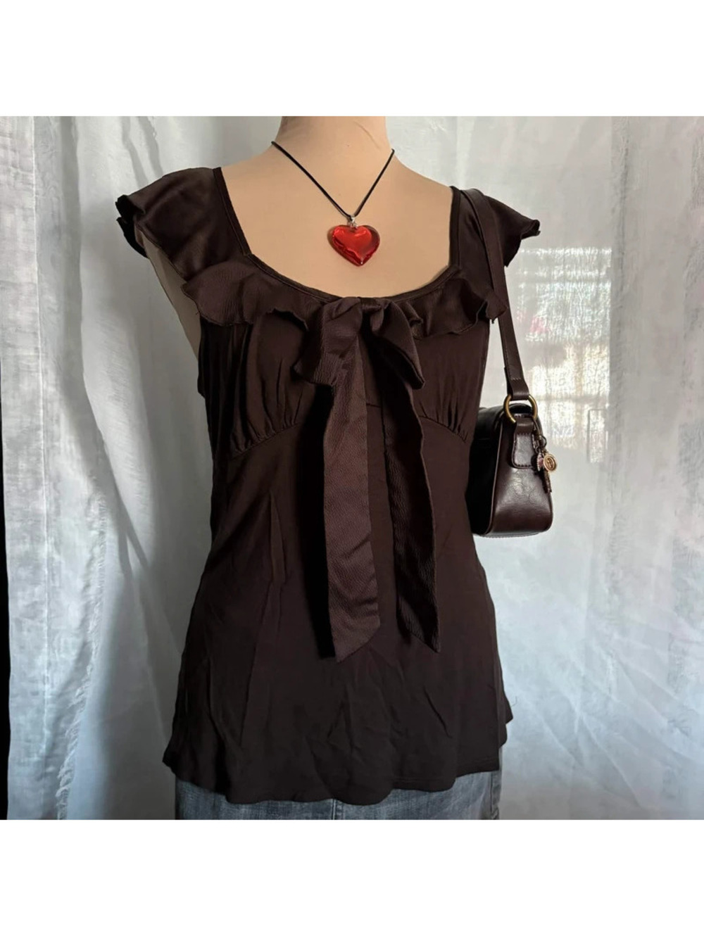 brown ruffle y2k top